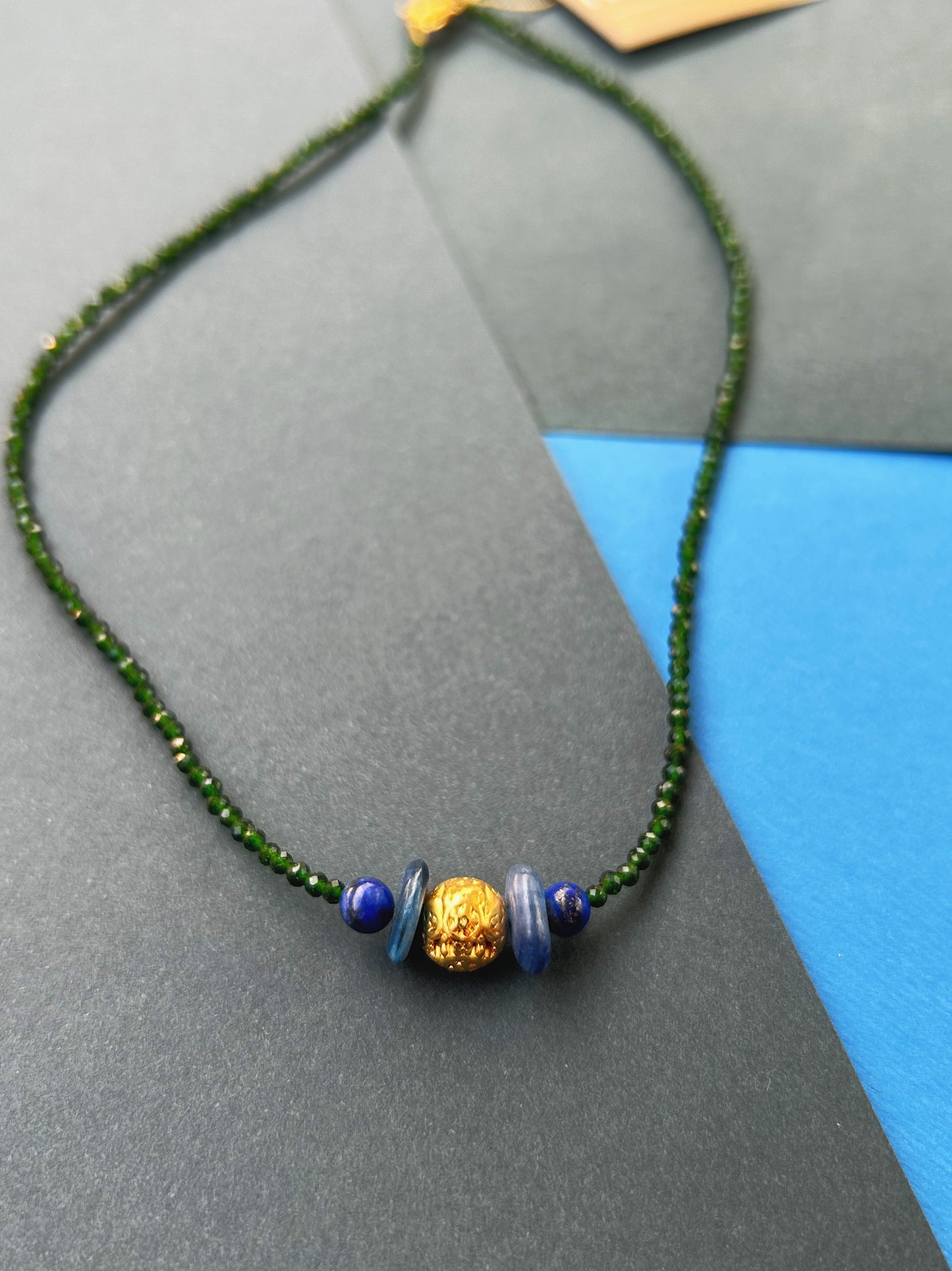 Vibe Check Necklace in Green Jade, Kyanite & Lapis Lazuli