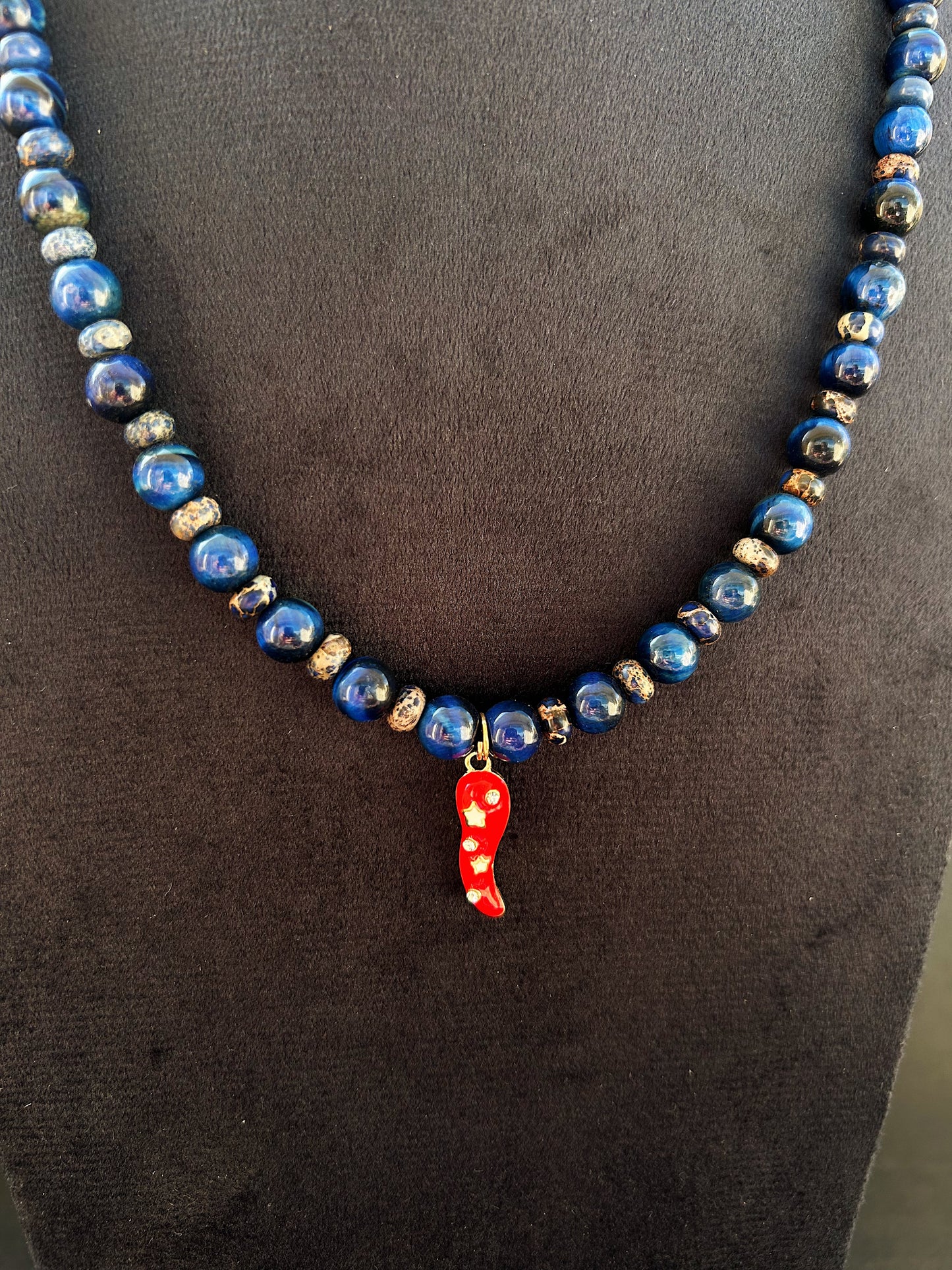 Cool Girl  Guard Necklace In natural Tiger Eye & Jasper Gemstones