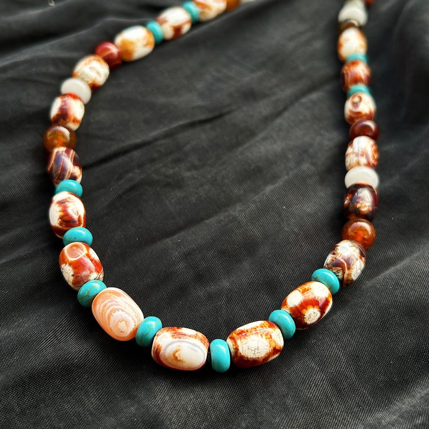 Desert Pulse Necklace in Fiery Agate, Jasper, Moss Agate & Jade gemstones