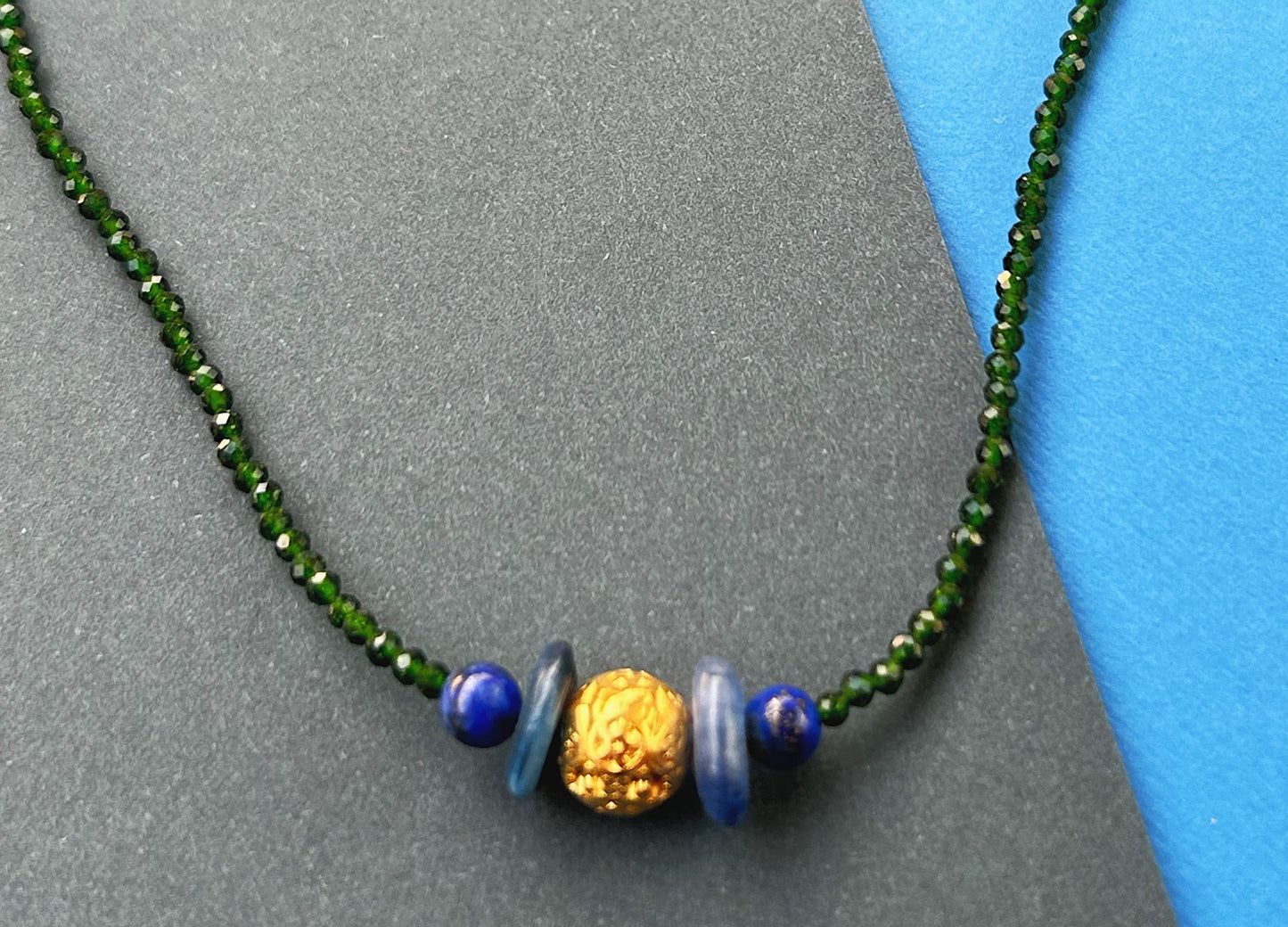 Vibe Check Necklace in Green Jade, Kyanite & Lapis Lazuli