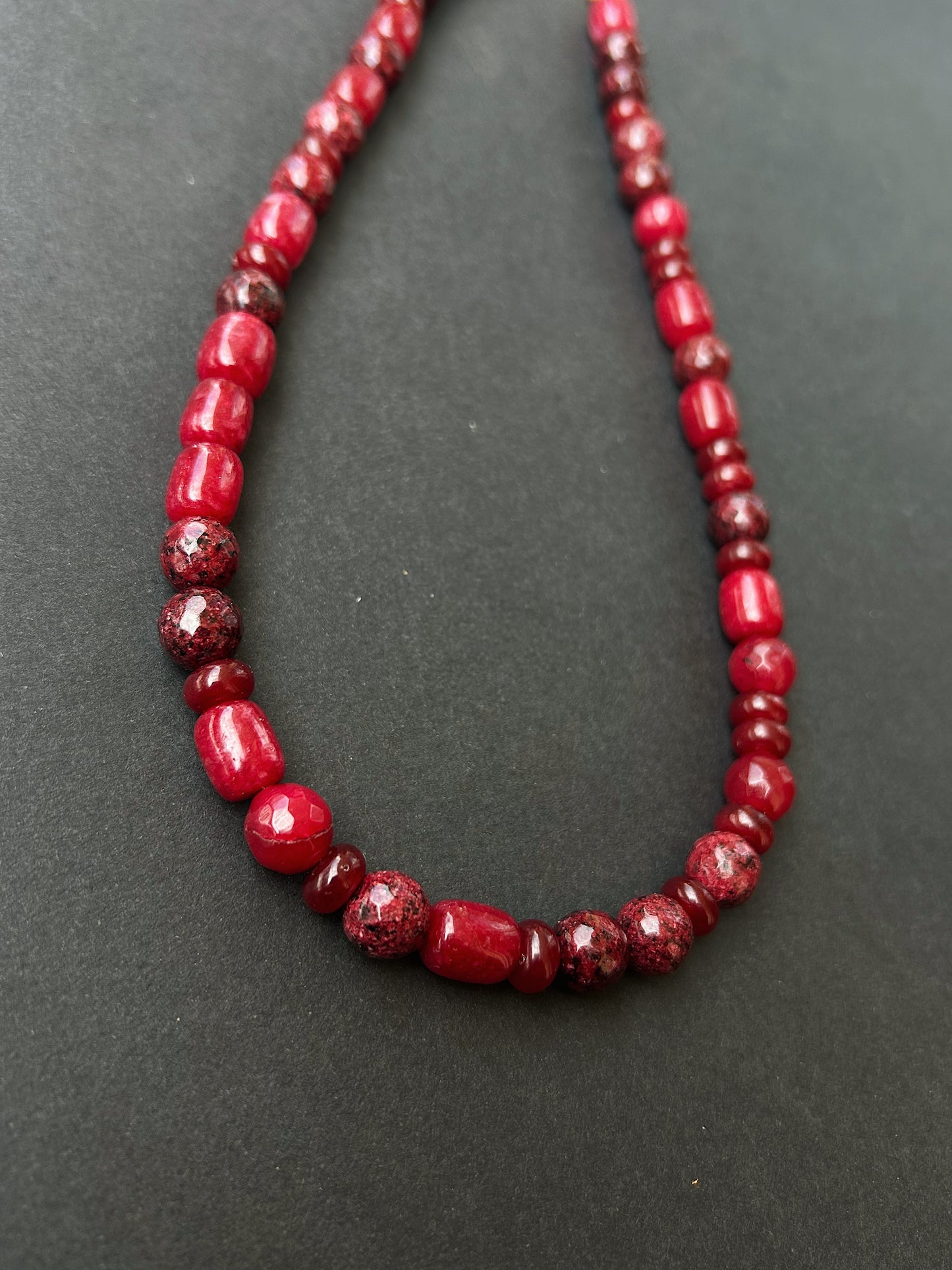 Crimson Ritual Chunky Necklace - Dark Red Jade & Agate
