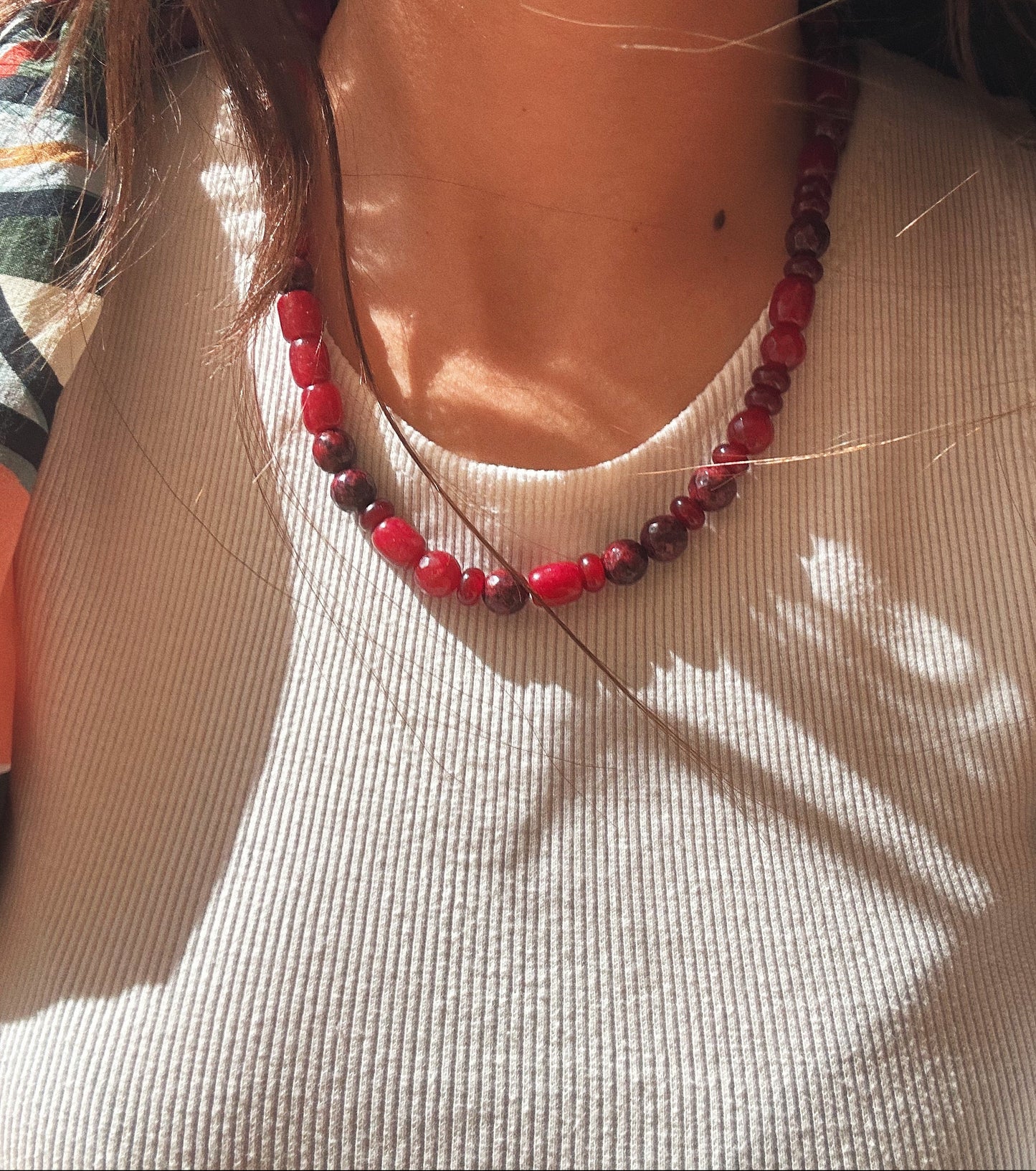 Crimson Ritual Chunky Necklace - Dark Red Jade & Agate