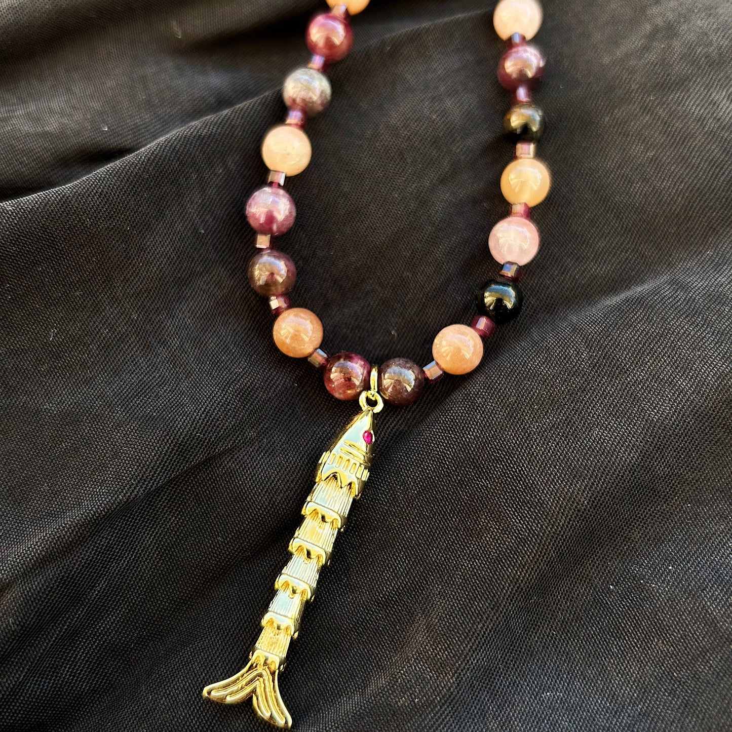 Wild Spine Glow In natural Tourmaline, Garnet & Sunstone