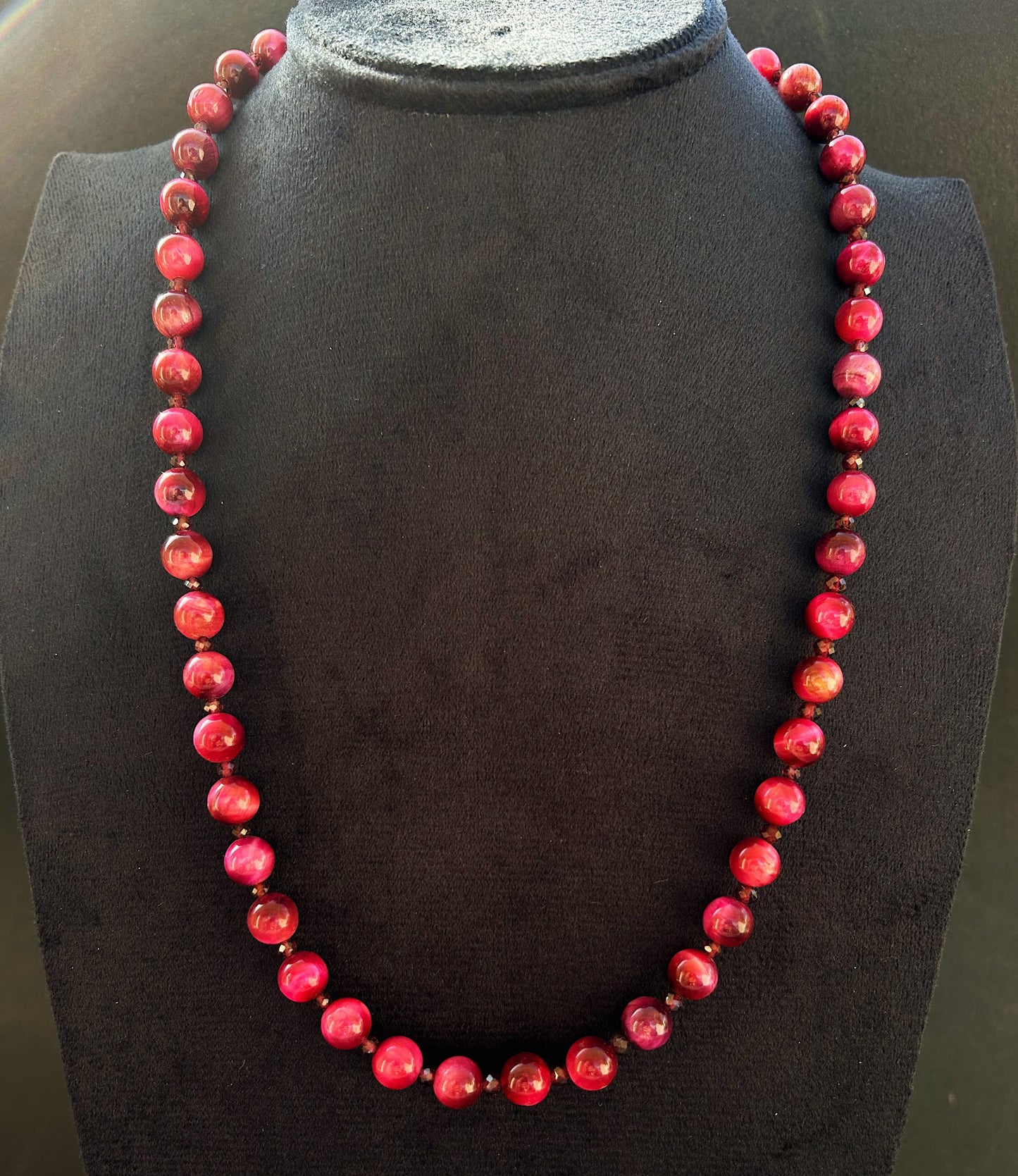 Crimson Muse Necklace In natural Pink TIger Eye & Garnet gemstones
