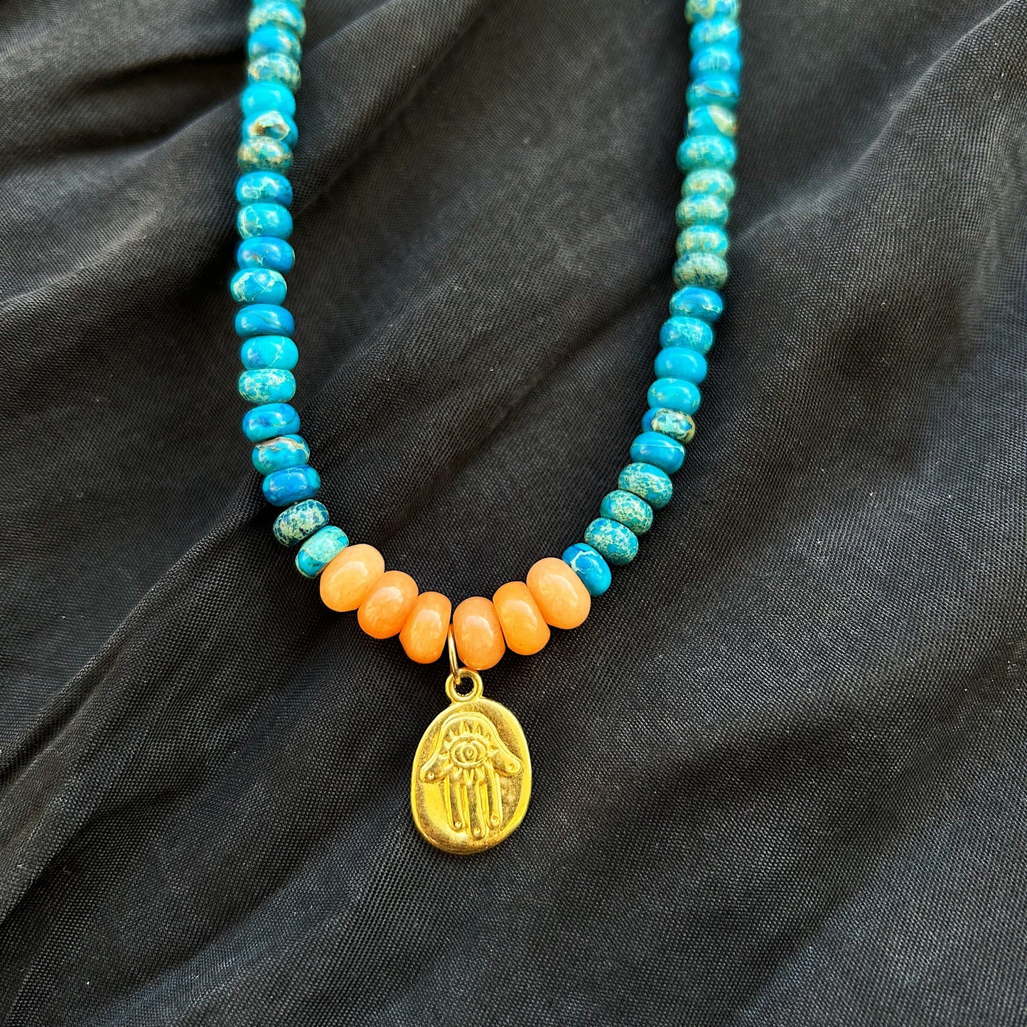 Azure Hand Necklace In Jasper & Jade gemstones