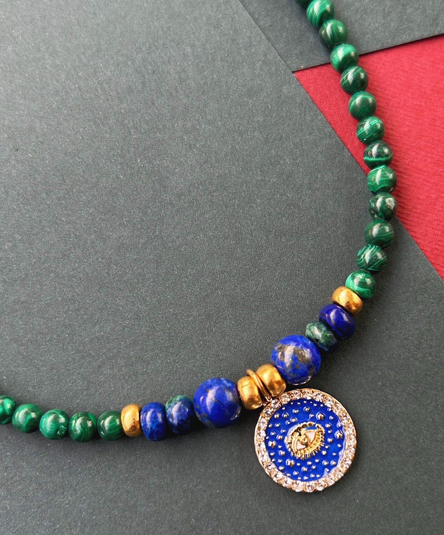Cosmo Shield Necklace in Malachite & Lapis Lazuli