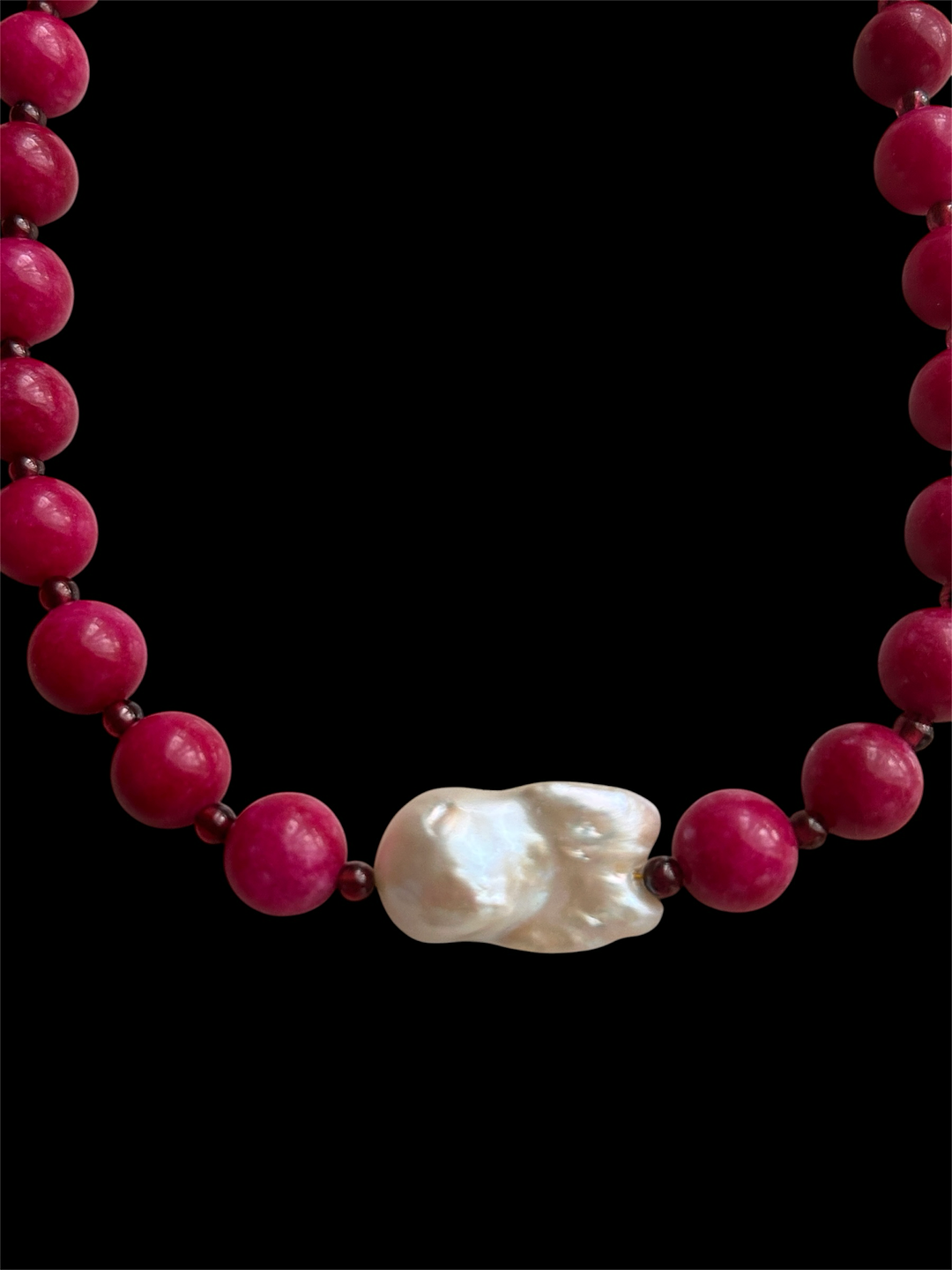 Pink Jade, Garnet & Baroque Freshwater Pearl // Energy: Ease