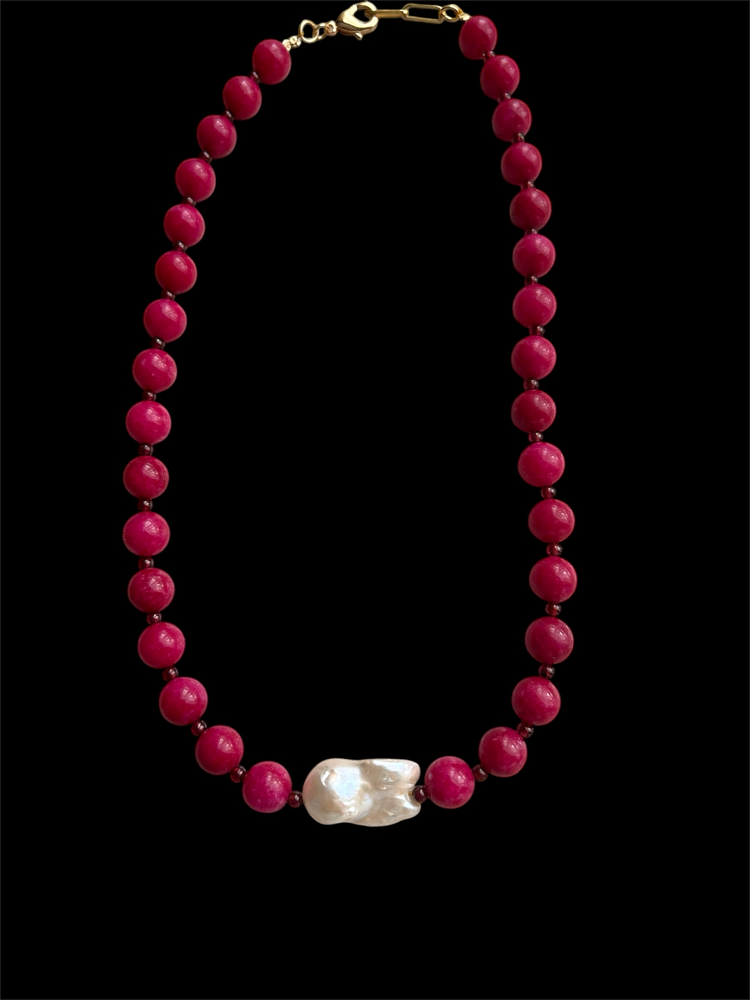 Pink Jade, Garnet & Baroque Freshwater Pearl // Energy: Ease