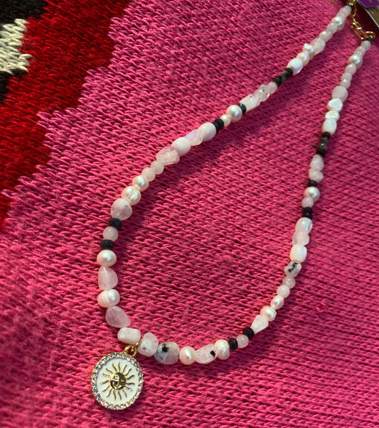Luna Glow Necklace in Moonstone, Pearls & Jade