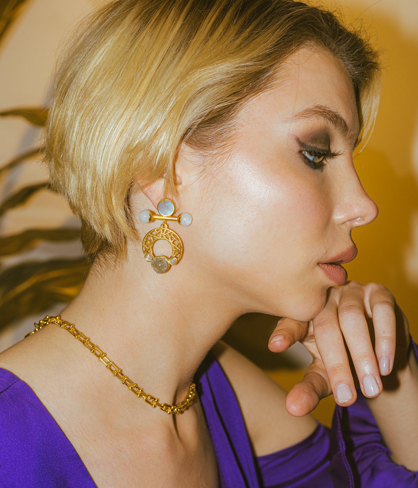 Ayla Earrings in Natural Moonstone, Labradorite & Mother of Pearl