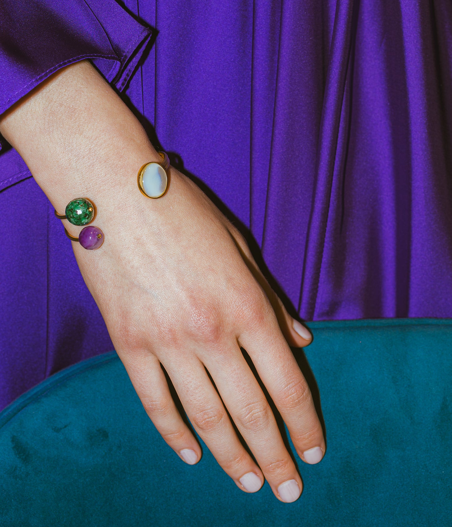 The Grounded Light Cuff - Mother of Pearl, Agate & Jade