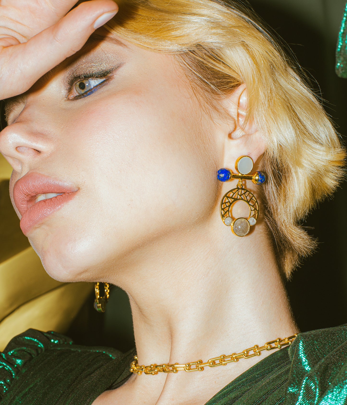 Ayla Earrings in Lapis Lazuli, Labradorite & Mother of Pearl