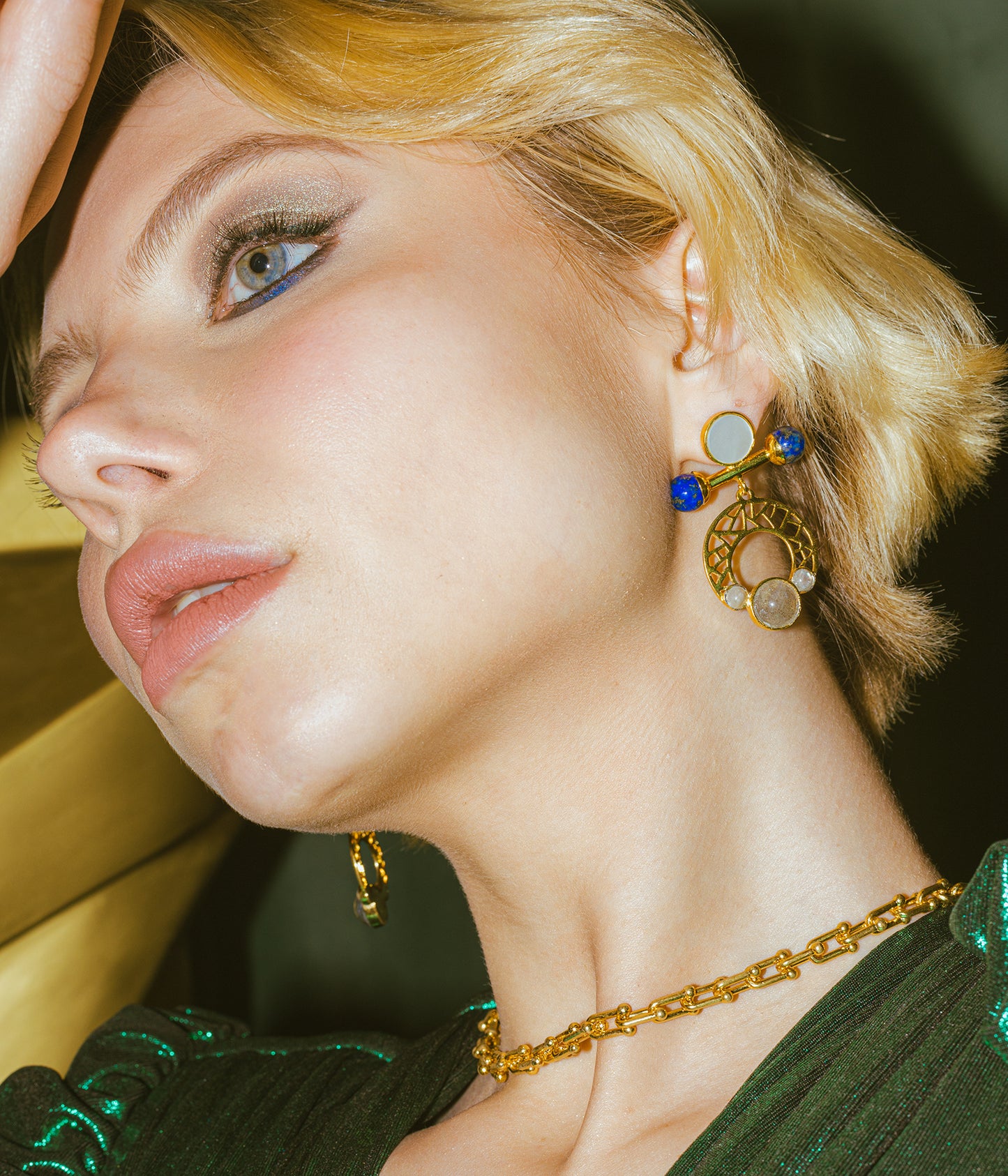Ayla Earrings in Lapis Lazuli, Labradorite & Mother of Pearl