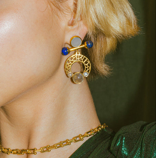 Ayla Earrings in Lapis Lazuli, Labradorite & Mother of Pearl