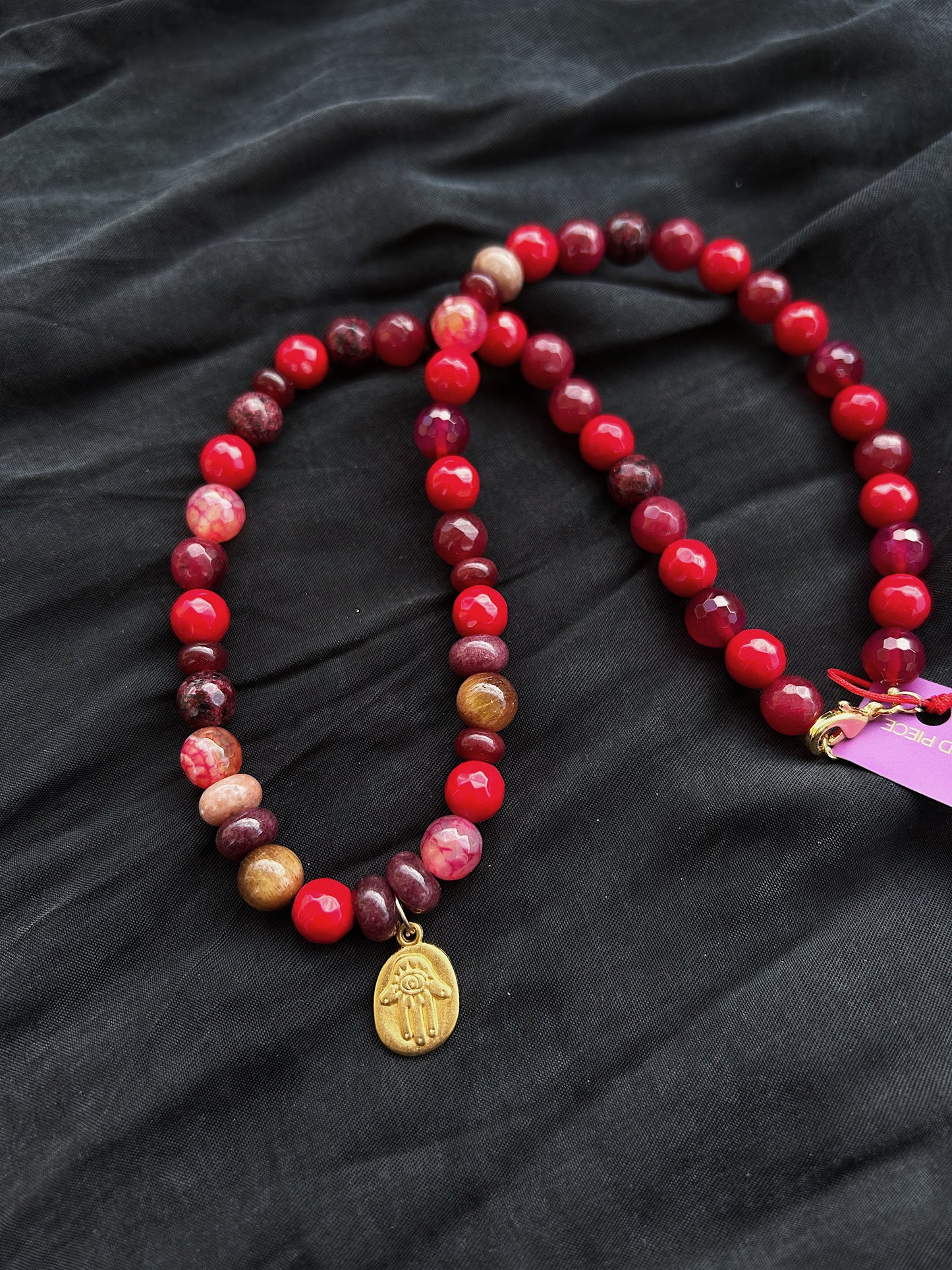 Guardian Flame Necklace In natural Jade, Agate, and Tiger Eye