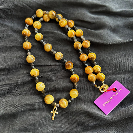 The Amun Guard unisex necklace in natural Tiger Eye & Black Jade gemstones