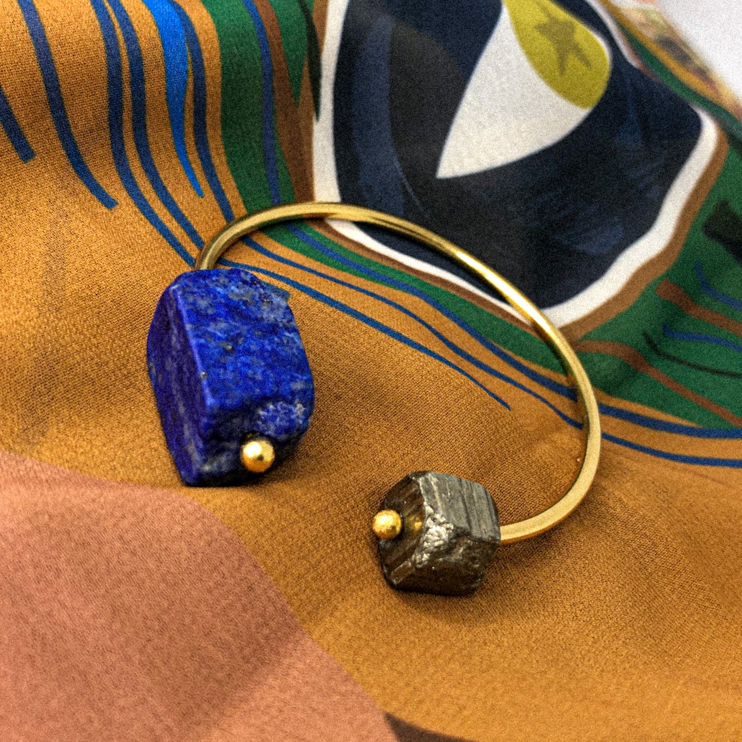 Eclipse Cuff – Raw Lapis Lazuli & Pyrite