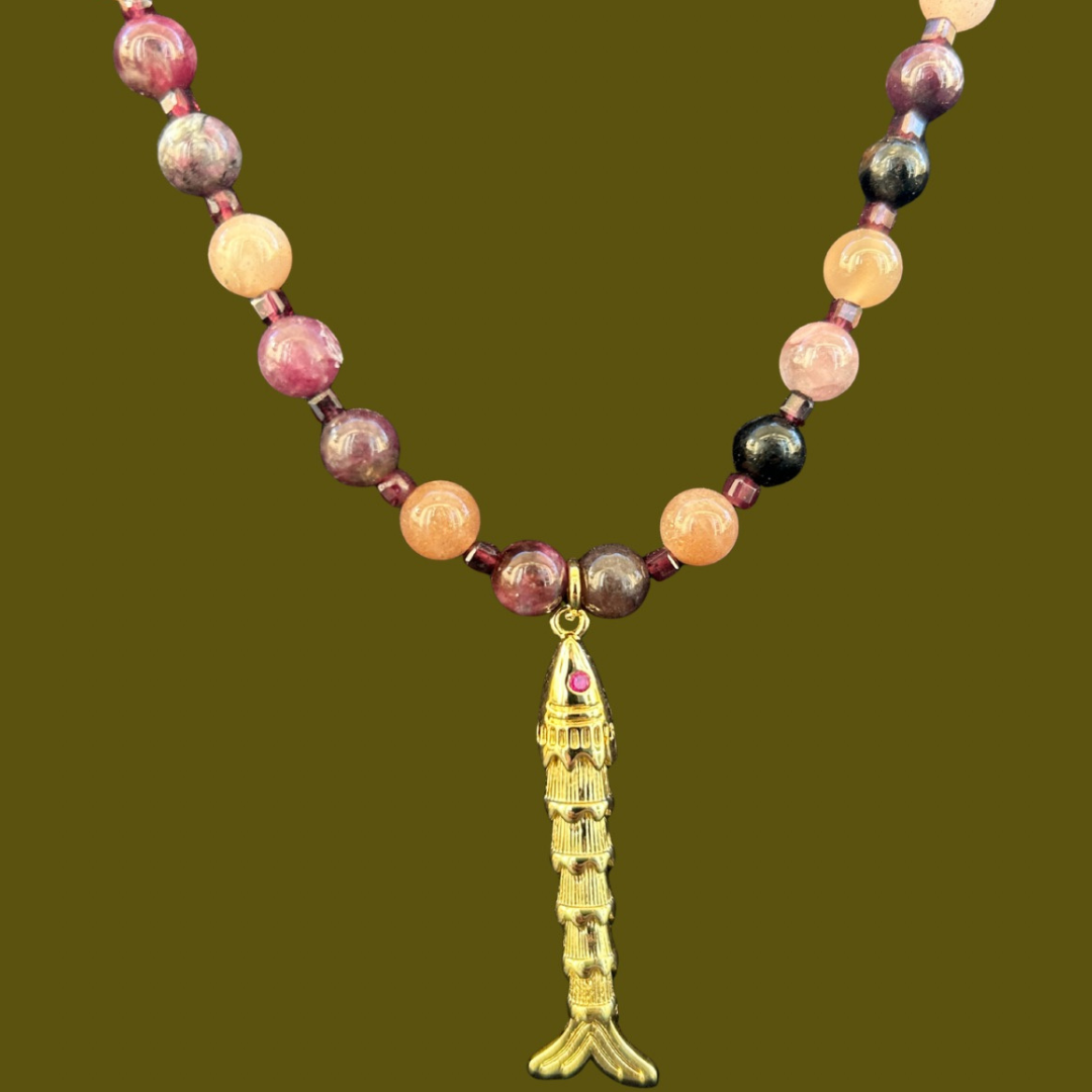 Wild Spine Glow In natural Tourmaline, Garnet & Sunstone
