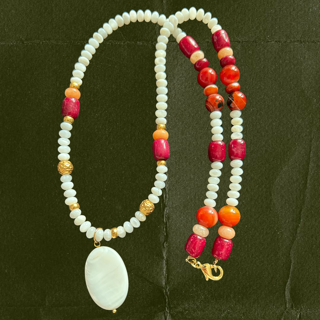 Pearl Ember Necklace (Mother of Pearl, Jade, Agate)