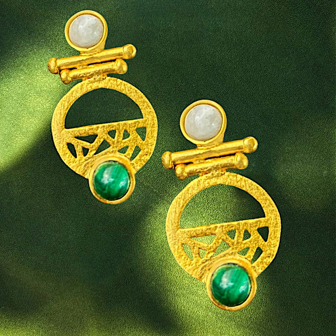Faya Earrings - Natural Malachite & Mother of Pearl