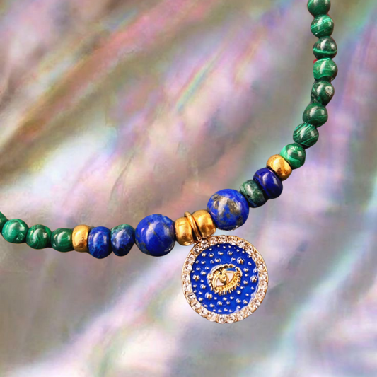 Cosmo Shield Necklace in Malachite & Lapis Lazuli